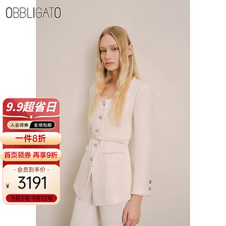 OBBLIGATO奥丽嘉朵2024年春季影儿女装钉珠包边立体斜纹肌理外套 米白 2XL