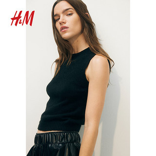 H&M2024秋季女装毛线背心1254753 黑色 155/80