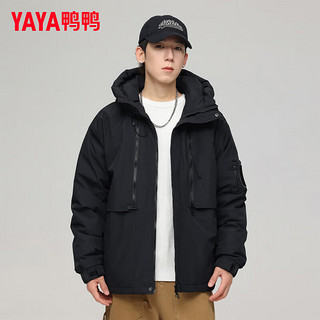 鸭鸭羽绒服鸭鸭（YAYA）羽绒服男短款2024年冬季时尚工装连帽防风加厚保暖外套JS 黑色 L