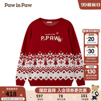 PawinPaw卡通小熊童装2024年秋冬男女童圣诞圆领毛衣舒适软糯 Red红色/20（成人款） 90cm