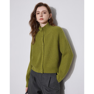 初语 高领 复古插肩袖厚暖毛织外套 苔藓绿 XL