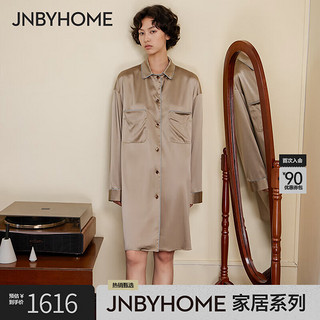 JNBYHOME衬衫式睡裙女士家居服套装真丝睡衣凉感HO8162070 269/绿卡其 L