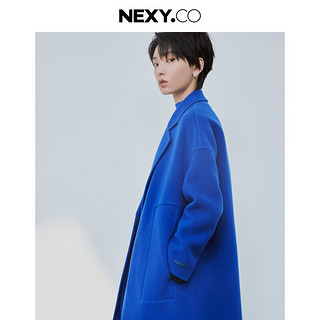 奈蔻【美利奴细羊毛】NEXY.CO/2024年冬季双面呢青色大衣外套 深群青色 XL