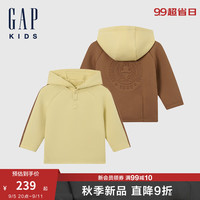 Gap【大小童同款】男童2024秋季压印logo拼接连帽卫衣642624 黄色 150cm(12-13岁)亚洲尺码