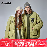 古由卡（GUUKA）潮牌精致包边内胆棉服男冬创意拼接耐磨高级厚款外套宽松 绿色 XXL