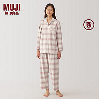 无印良品（MUJI） 女式 无侧缝 法兰绒睡衣 女士家居服女款秋冬纯棉FD1KBC4A 烟熏粉色格纹 S 上装155/80A 下装155/62A