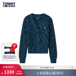 TOMMY JEANS24秋冬女装慵懒风刺绣杂花宽松V领针织开衫DW0DW18672 蓝绿色斑点CWG M