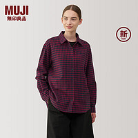 无印良品（MUJI）女式 法兰绒 衬衫领长袖衬衫 女士衬衣外套秋冬款 格子衫女装 红色格纹 L (165/88A)