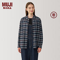 无印良品（MUJI）女式 法兰绒 衬衫领长袖衬衫 女士衬衣外套秋冬款 格子衫女装 深藏青色格纹 S (155/80A)