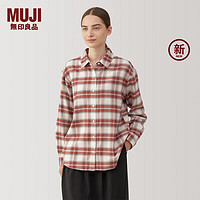 无印良品（MUJI）女式 法兰绒 衬衫领长袖衬衫 女士衬衣外套秋冬款 格子衫女装 砖红色格纹 S (155/80A)