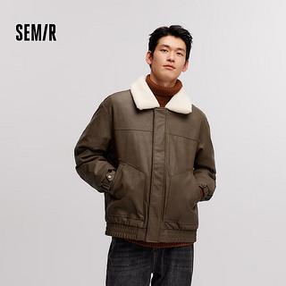 森马（Semir）羽绒服男2024冬季复古仿皮衣薄款短夹克撞色拼接外套毛领 咖色调（灰鸭绒）00455 165/84A/S