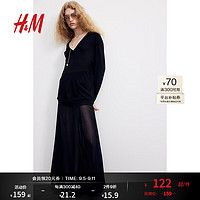 H&M女装2024秋季V领宽松长款柔软套衫1239455 黑色 155/80