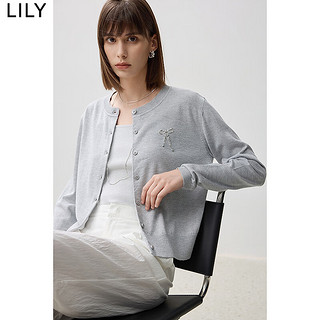 丽丽 LILY2024秋蝴蝶结刺绣钉珠纱线舒适百搭针织开衫 505浅灰 XS