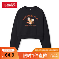 班尼路女奶杏卫衣2024春秋美式复古感短款少女感潮外套卫衣女 黑-涂鸦愤怒兔 XL