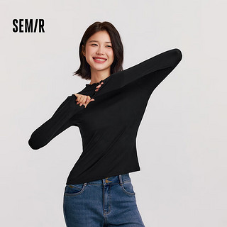 森马（Semir）打底衫女发热抑菌保暖内衣修身纯色百搭上衣荷叶边内搭甜美 黑色90001 L