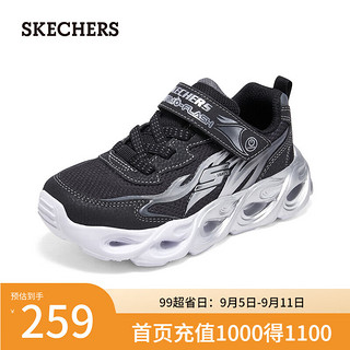 斯凯奇（Skechers）网鞋简约百搭亮灯鞋400103L 黑色/银色/BKSL 30码