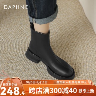 达芙妮（DAPHNE）英伦风复古圆头短筒瘦瘦靴2024时尚百搭短筒靴舒适粗跟女靴 黑色单里 40
