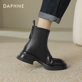 达芙妮（DAPHNE）英伦风复古圆头短筒瘦瘦靴2024时尚百搭短筒靴舒适粗跟女靴 黑色单里 40