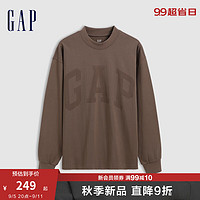 Gap男女装2024秋季字母logo长袖T恤简约百搭经典上衣637868 褐色 180/100A(XL) 亚洲尺码