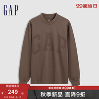 Gap男女装2024秋季字母logo长袖T恤简约百搭经典上衣637868 褐色 165/84A(XS) 亚洲尺码