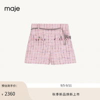 Maje2024秋季女装时尚粉色格纹高腰花呢短裤休闲裤MFPSH00598 粉色 T38