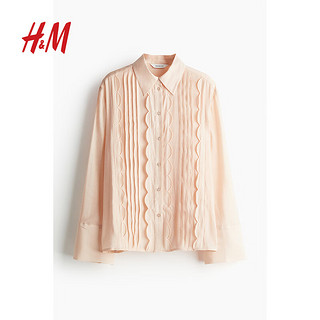 H&M2024秋季女装正面褶裥衬衫1257833 浅杏色 160/88