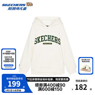 Skechers斯凯奇男女童秋冬加绒舒适柔软针织连帽套头卫衣L424K045 纯净白/01SV 160cm