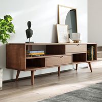 林氏家居茶几电视柜组合小户型实木脚电视桌胡桃木色家具LS003