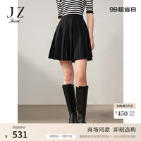 玖姿(JUZUI)商场同款简约学院风压褶半身裙腰裙女2024秋新款JWDQ20220 素黑