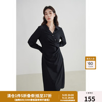 独束大码女装高腰显瘦衬衫连衣裙春装通勤百搭气质设计感长裙 乌梅黑长款 2