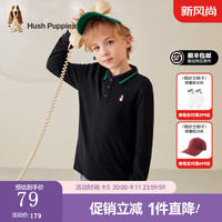 暇步士（Hush Puppies）童装儿童男女童上衣春秋款简约时尚百搭长袖POLO衫 钻石黑A款 偏薄 130cm
