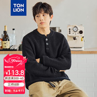 唐狮 TONLION男毛线衫2024秋季新款圆领净色半开胸毛线衫TB 黑色