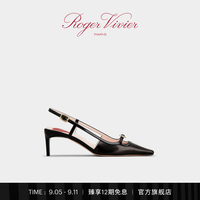 ROGERVIVIER/2024秋RV女鞋Viv Canard方扣皮革后袢带高跟鞋 黑色 37