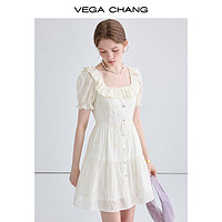 百亿补贴：VEGA CHANG 短袖连衣裙女2024年夏季新款法式花边领拼接绣花茶歇裙