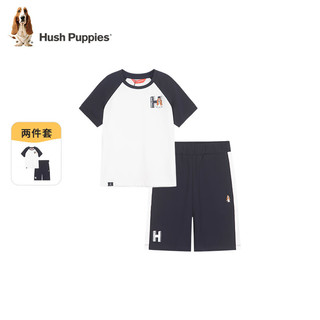暇步士（Hush Puppies）童装男女童2024夏季柔软精梳棉毛圈休闲感舒适运动套装 藏蓝 120cm