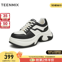 天美意女鞋增高厚底时尚拼色潮流休闲鞋女老爹鞋2024秋KD066CM4 黑色 35