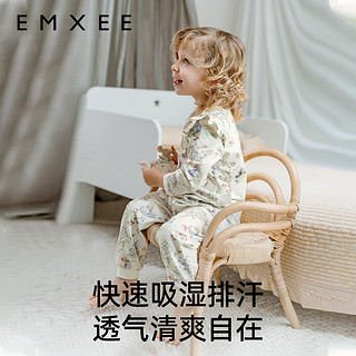 嫚熙（EMXEE）牛油果丝柔棉绒茸抱抱抗菌婴童长袖套装 爱丽丝森林 110cm （3-4岁，体重14-17kg）