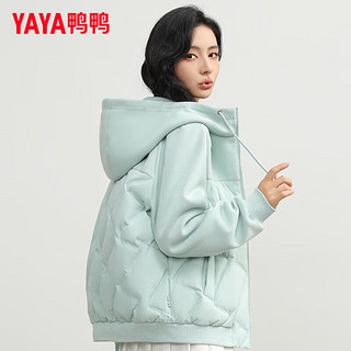 鸭鸭（YAYA）90+系列羽绒服女短款2024年冬季时尚潮流连帽轻薄外套上衣KL 松香绿色 155/80A(S)