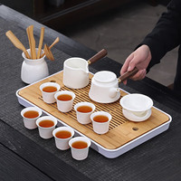 润养 整套德化羊脂玉功夫茶具套装家用白瓷茶壶茶杯竹制茶盘托盘茶台