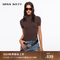 MISS SIXTY2024秋季新款桑蚕丝针织衫女气质半高领侧开衩修身短款