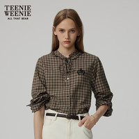 Teenie Weenie小熊秋季新款甜美木耳边格纹天丝衬衫学院风少女衬衣