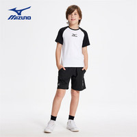 MIZUNO美津浓儿童运动套装男女同款2024夏季运动T恤休闲短裤 黑色 150cm (身高145-155cm)