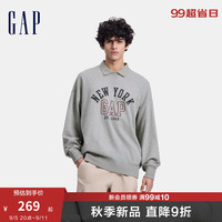 Gap男女装2024秋季新款法式圈织软logo印花polo领卫衣上衣639542