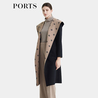 PORTS宝姿女装2024秋季新款LOGO提花连帽羊毛大衣ALT9C009UZW022
