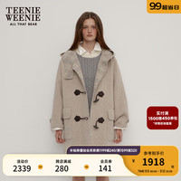 Teenie Weenie小熊毛呢大衣女2024绵羊毛双面穿牛角扣毛呢大衣女 燕麦色 170/L