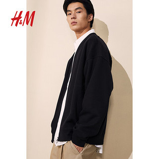 H&M2024秋季男士宽松版型拉链开衫1238279 黑色 175/108 L