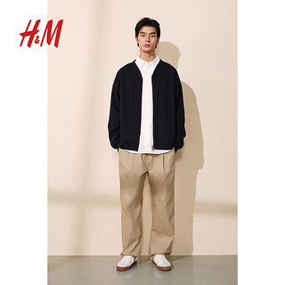 H&M2024秋季男士宽松版型拉链开衫1238279 黑色 165/84 XS