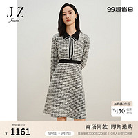 玖姿（JUZUI）摩登复古撞色连衣裙毛衫女2024秋季JWDQ31402 格纯白 S