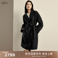 伊芙丽（eifini）【高智大衣】伊芙丽经典浴袍式双面羊绒呢大衣外套女2024秋季 黑色 165/88A/L