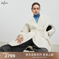 伊芙丽（eifini）【高智大衣】伊芙丽经典浴袍式双面羊绒呢大衣外套女2024秋季 云白 发 165/88A/L